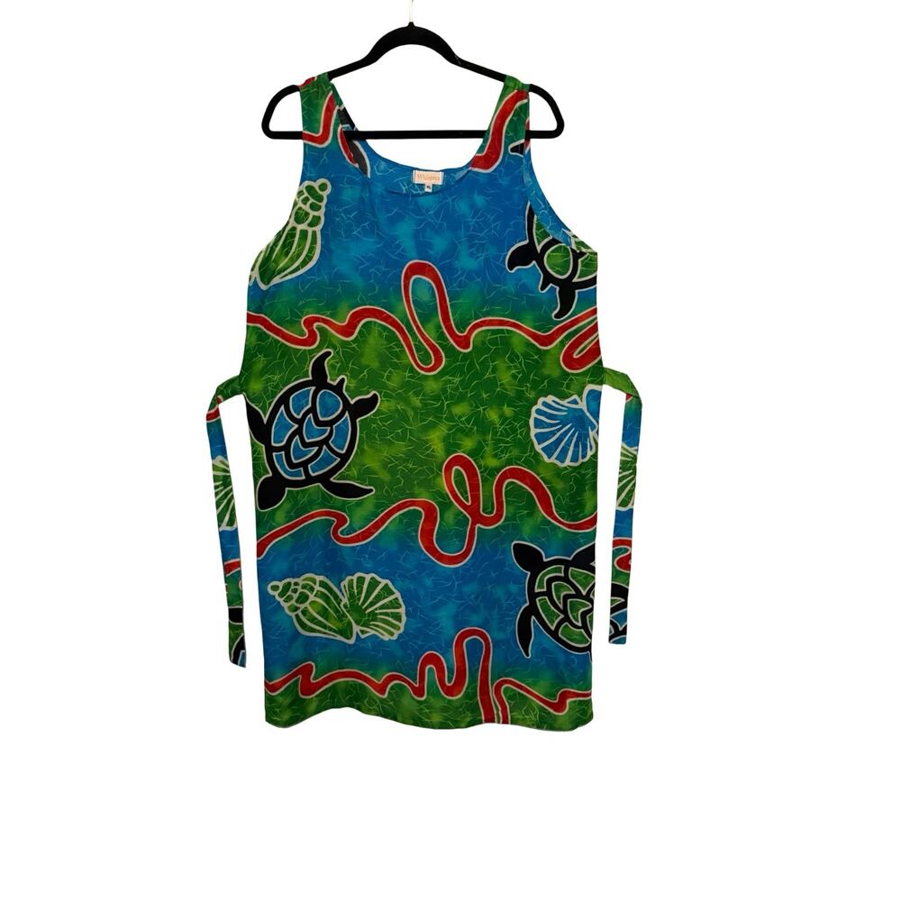 Whispers Dress Womens Size XL Turtle Print Sleeveless Rayon Sundress Coastal